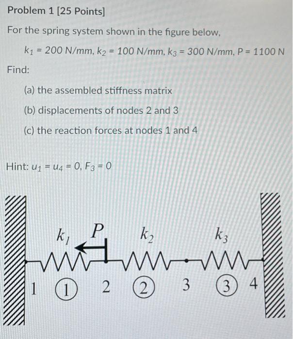 Solved Problem 1 [25 Points] For the spring system shown in | Chegg.com