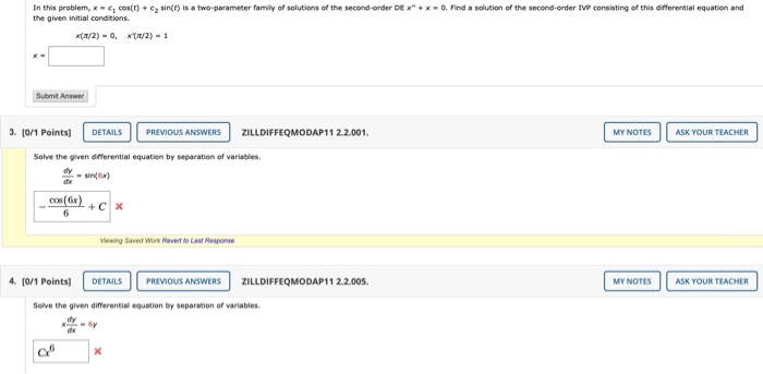 Solved Consider the following differential equations. dx - * | Chegg.com