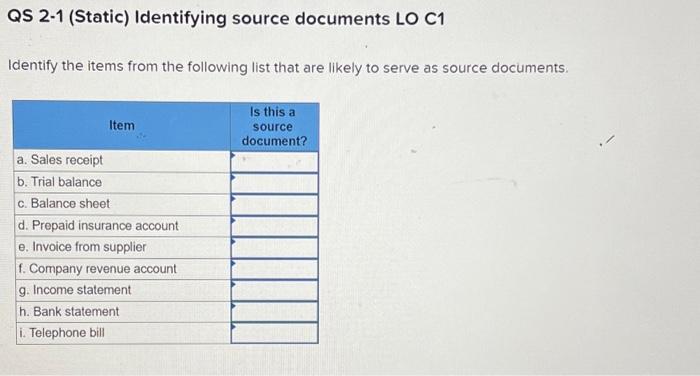 Solved QS 2-1 (Static) Identifying source documents LO C1 | Chegg.com
