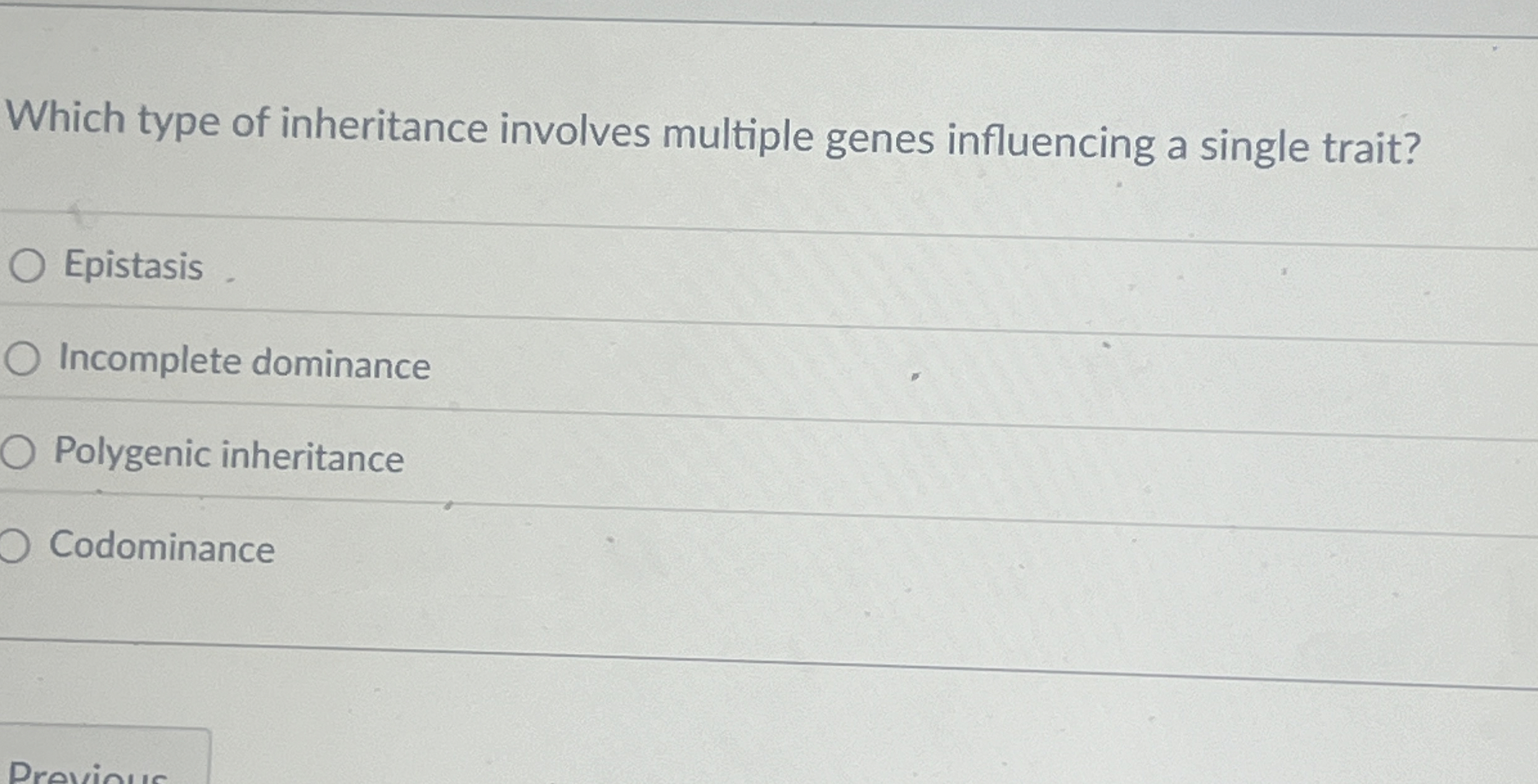 Solved Which type of inheritance involves multiple genes | Chegg.com