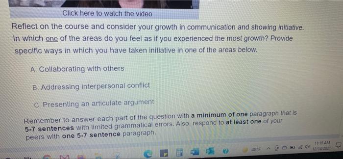 Click here to watch the video Reflect on the course | Chegg.com