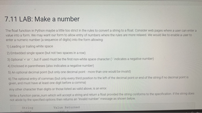python 2.7 tutorial: 2.1 variables with floating point... Solved 7.11 LAB: Make a number The float function in Python | Chegg.com