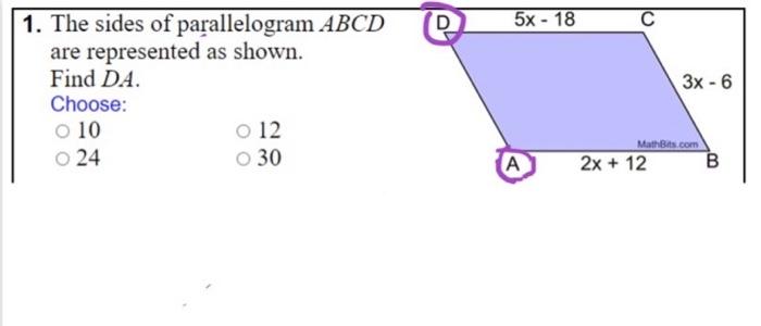 Solved 5x 18 C 1. The sides of parallelogram ABCD are Chegg