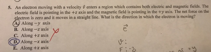 Solved 5. An electron moving with a velocity enters a region | Chegg.com