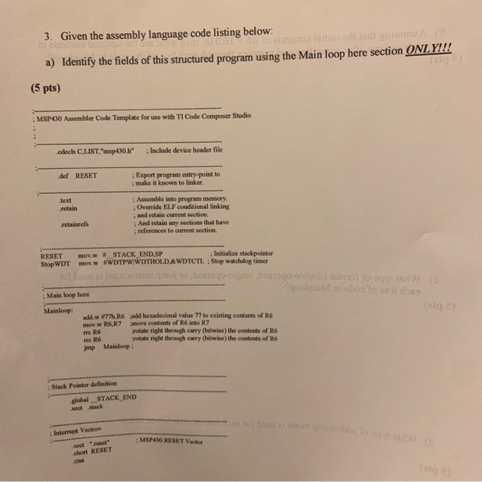 Solved 3. Given the assembly language code listing below: a) | Chegg.com