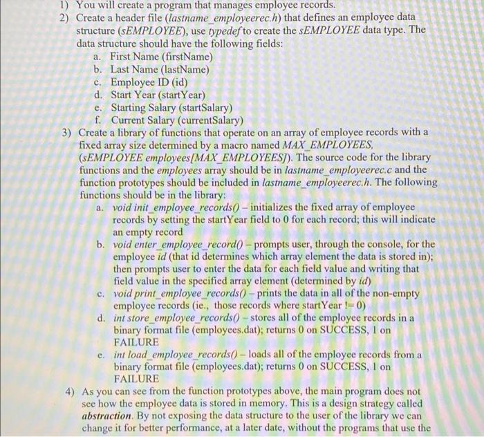 Solved 1) You will create a program that manages employee | Chegg.com