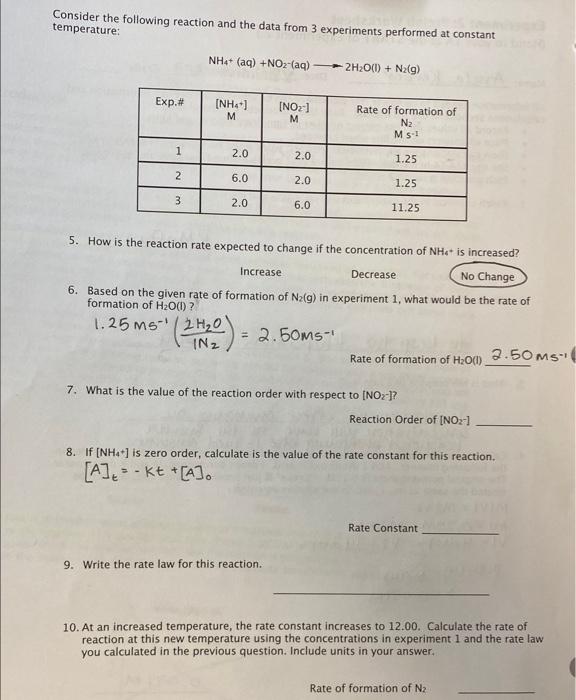 Solved Consider the following reaction and the data from 3 | Chegg.com