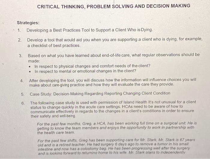 Solved CRITICAL THINKING, PROBLEM SOLVING AND DECISION | Chegg.com