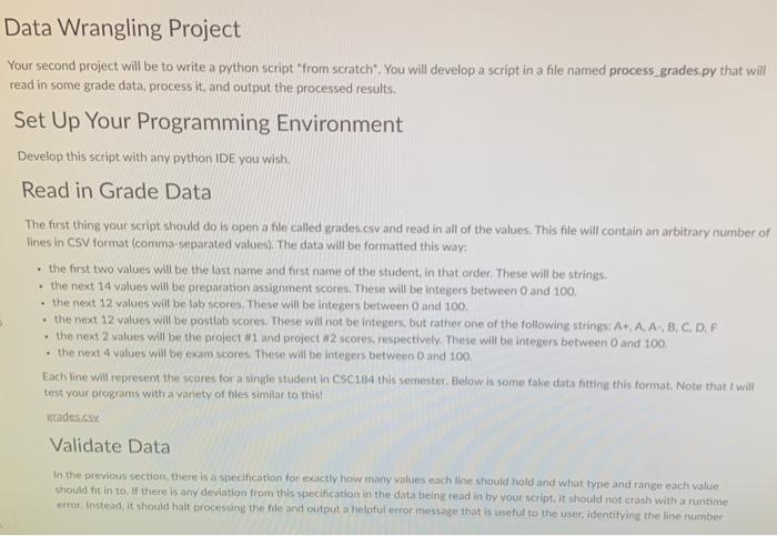 Solved Data Wrangling Project Your second project will be to 