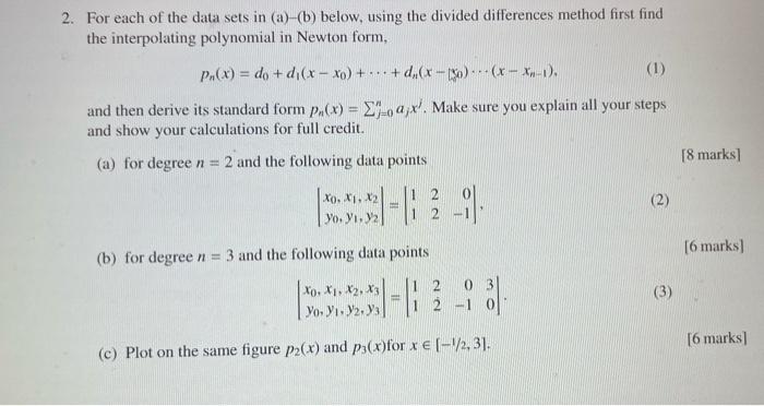 Solved 2. For each of the data sets in (a)-(b) below, using | Chegg.com