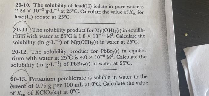 Solved 2010. The solubility of lead(II) iodate in pure