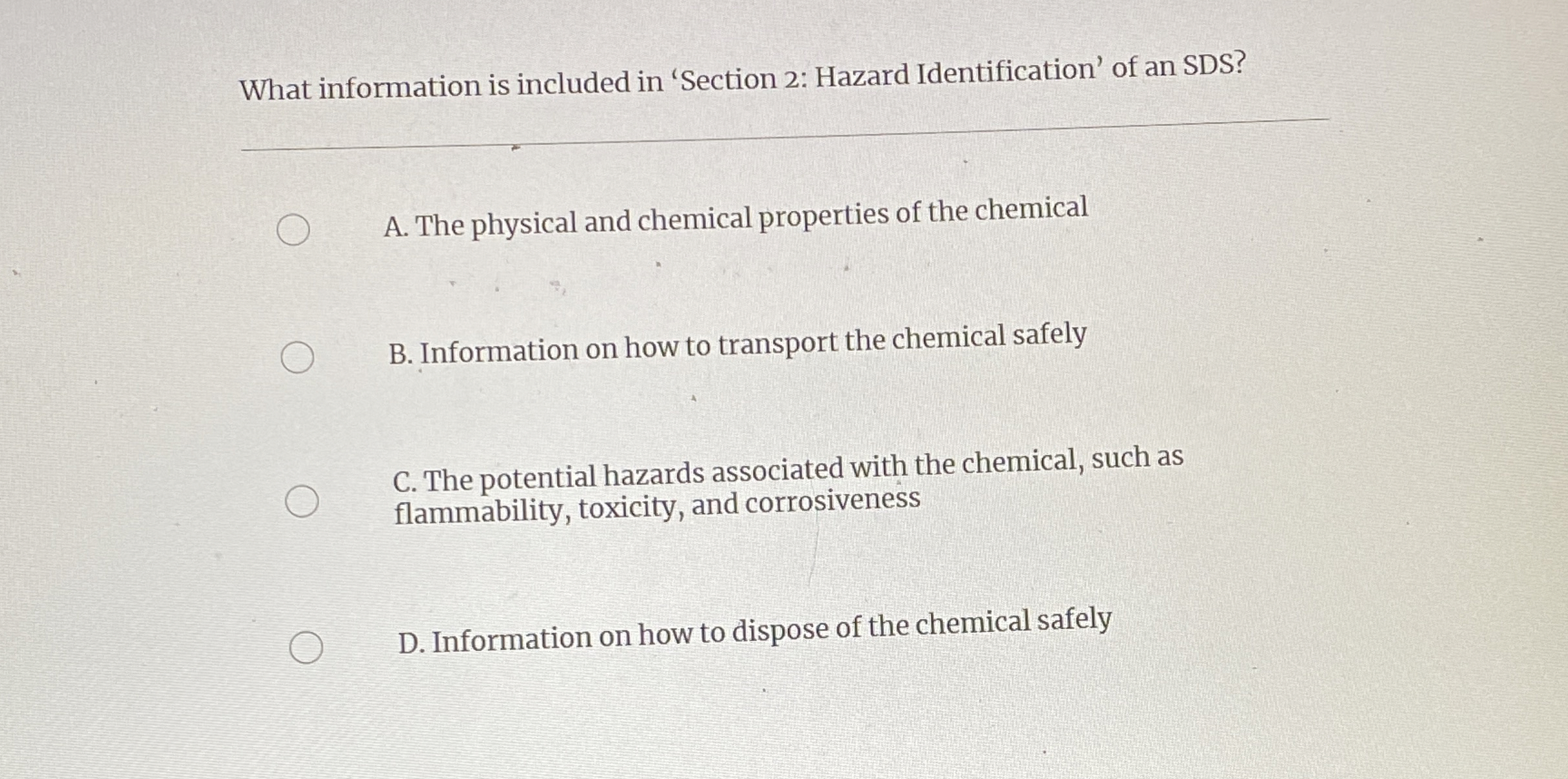 Solved What information is included in 'Section 2 Hazard