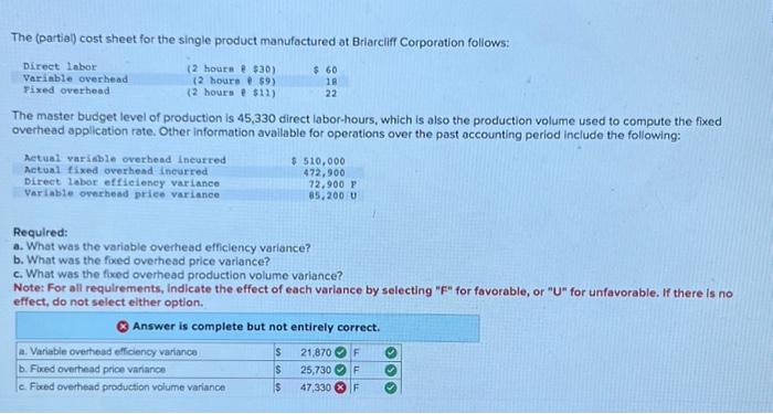 Solved for C. fixed overhead production volume variance the | Chegg.com