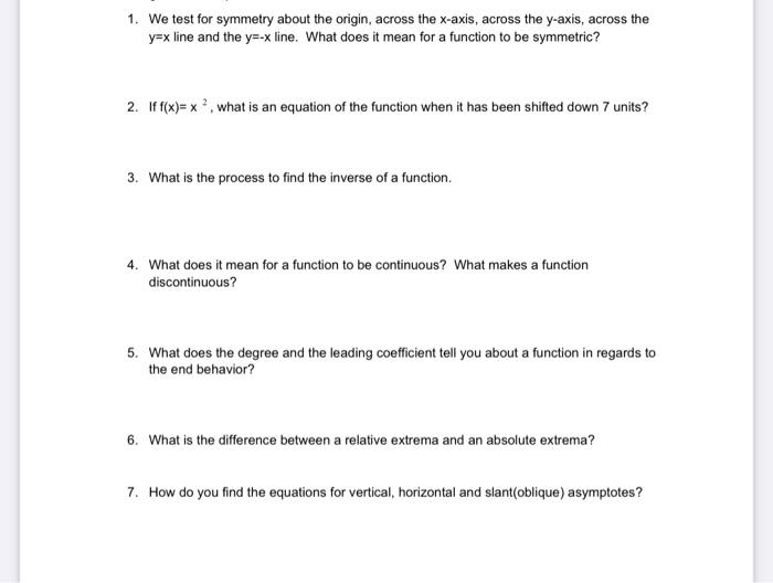 Solved 1 We Test For Symmetry About The Origin Across T Chegg Com