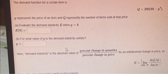 Solved The demand function for a certain item is | Chegg.com