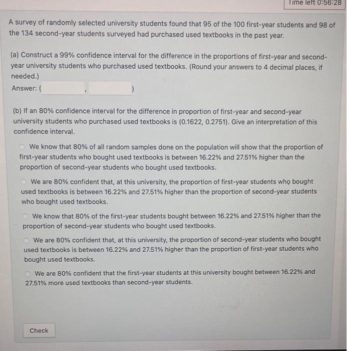 Solved A survey of randomly selected university students | Chegg.com