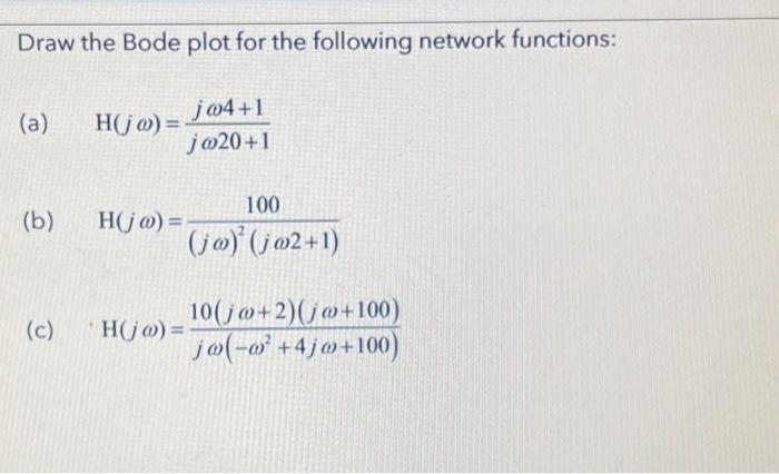 Solved Draw the Bode plot for the following network | Chegg.com