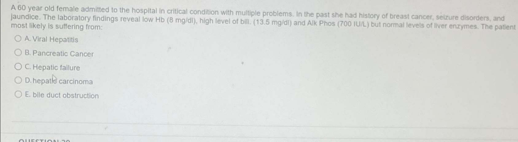 Solved A 60 ﻿year old female admitted to the hospital in | Chegg.com