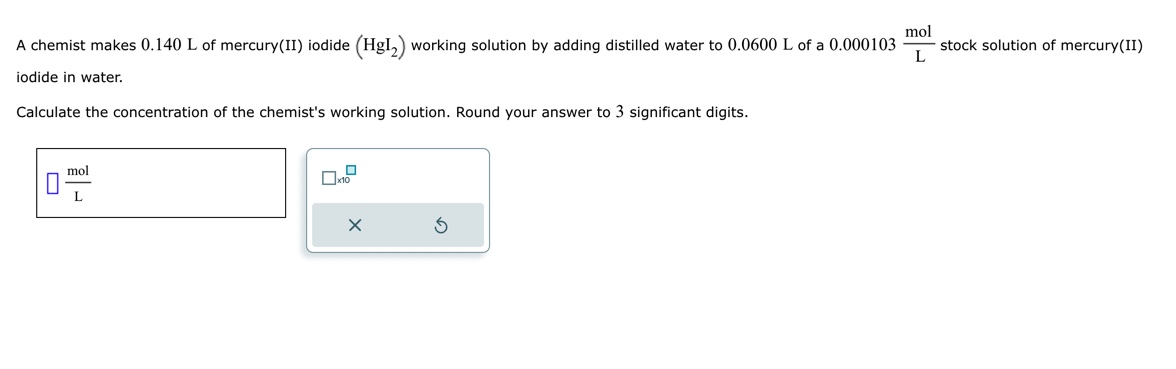 Hgi2 Solved A chemist makes 0.140L of mercury(II) iodide (HgI2) | Chegg.com