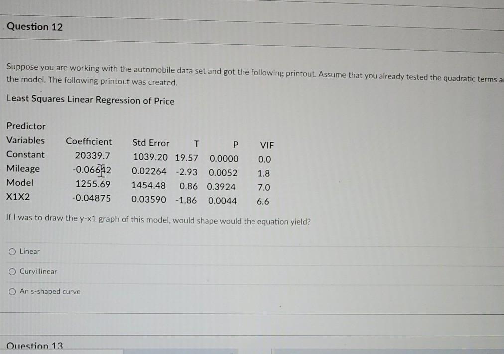 Solved Question 12 Suppose you are working with the | Chegg.com