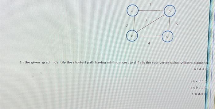 Solved In the given graph identify the shortest path having | Chegg.com