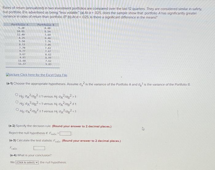 Solved Rates Of Return (annualized In Two Investment | Chegg.com