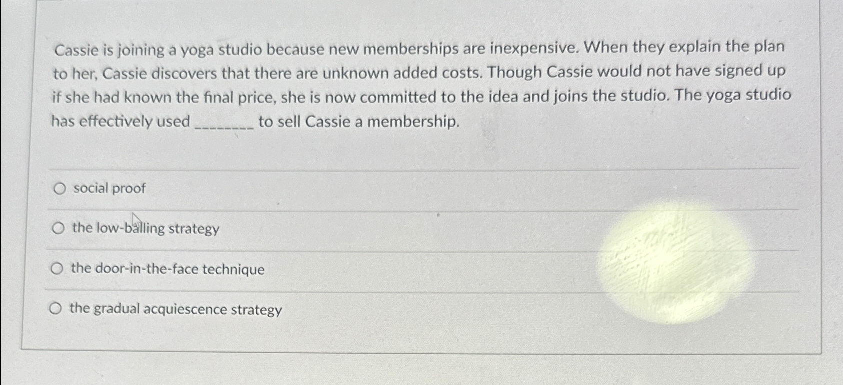 Solved Cassie is joining a yoga studio because new | Chegg.com