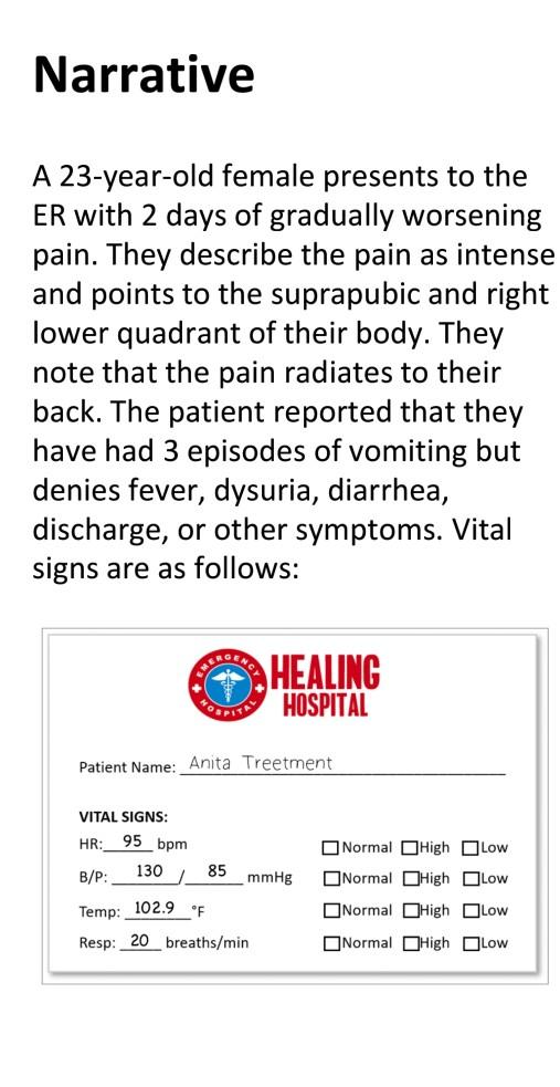 Solved Narrative A 23-year-old female presents to the ER | Chegg.com