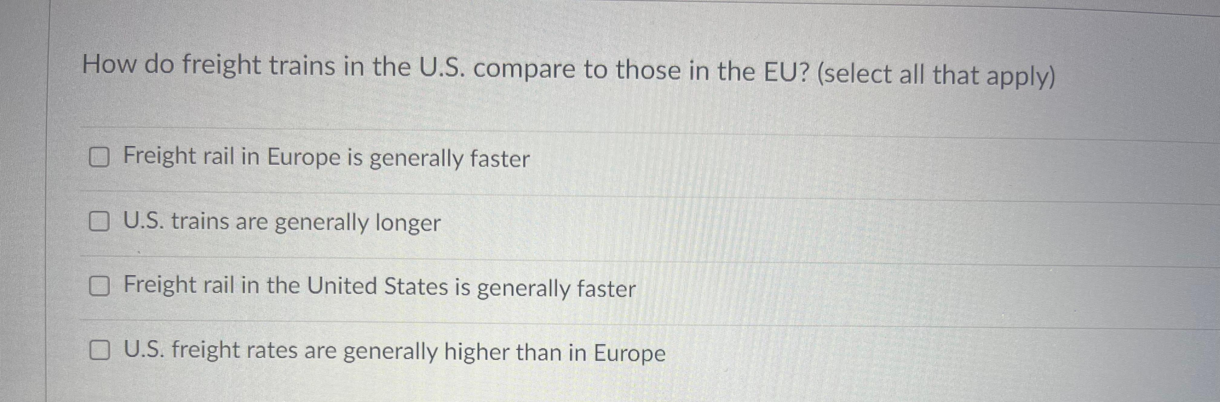 Solved How do freight trains in the U.S. to those