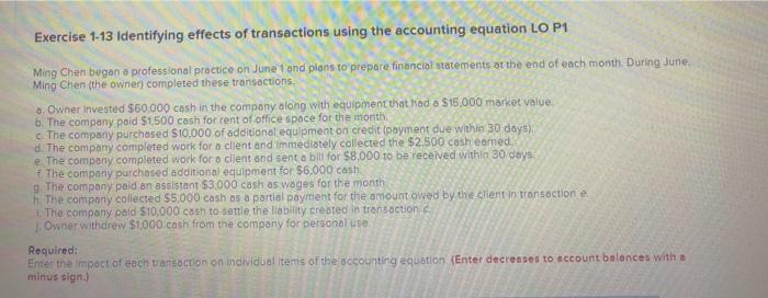 Solved Exercise 1-13 Identifying Effects Of Transactions | Chegg.com