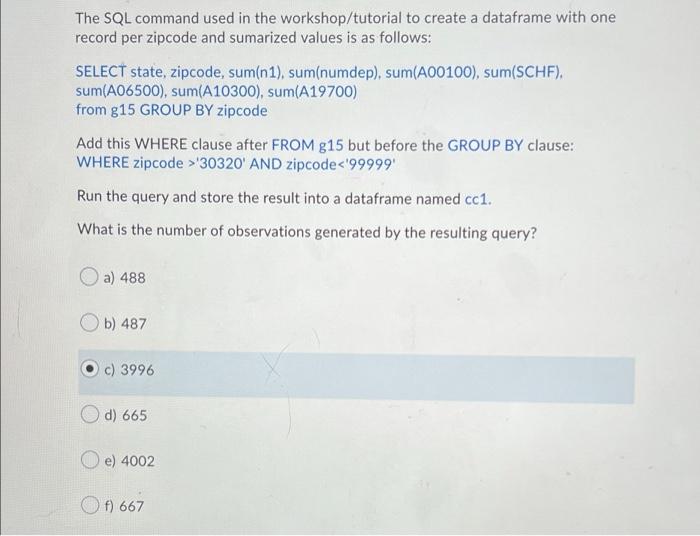 Solved The SQL command used in the workshop/tutorial to | Chegg.com
