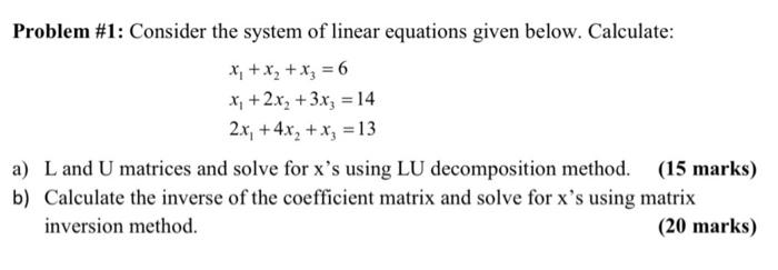 Solved Problem \#1: Consider the system of linear equations | Chegg.com