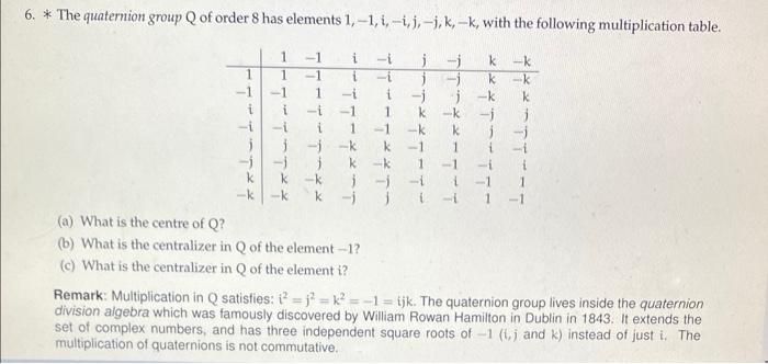 Solved 6. * The quaternion group Q of order 8 has elements | Chegg.com