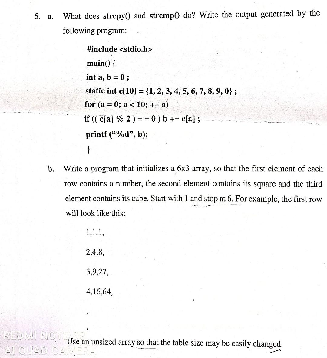 Solved 5. a. What does strcpy() and strcmp() do? Write the | Chegg.com