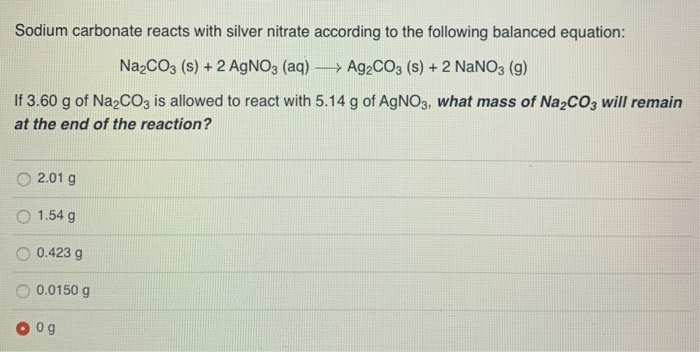 Sodium Carbonate Reacts With Silver Nitrate According Chegg 