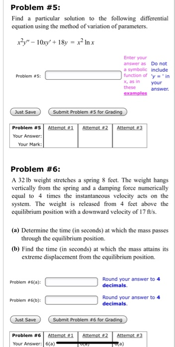 Solved Problem #5: Find a particular solution to the | Chegg.com