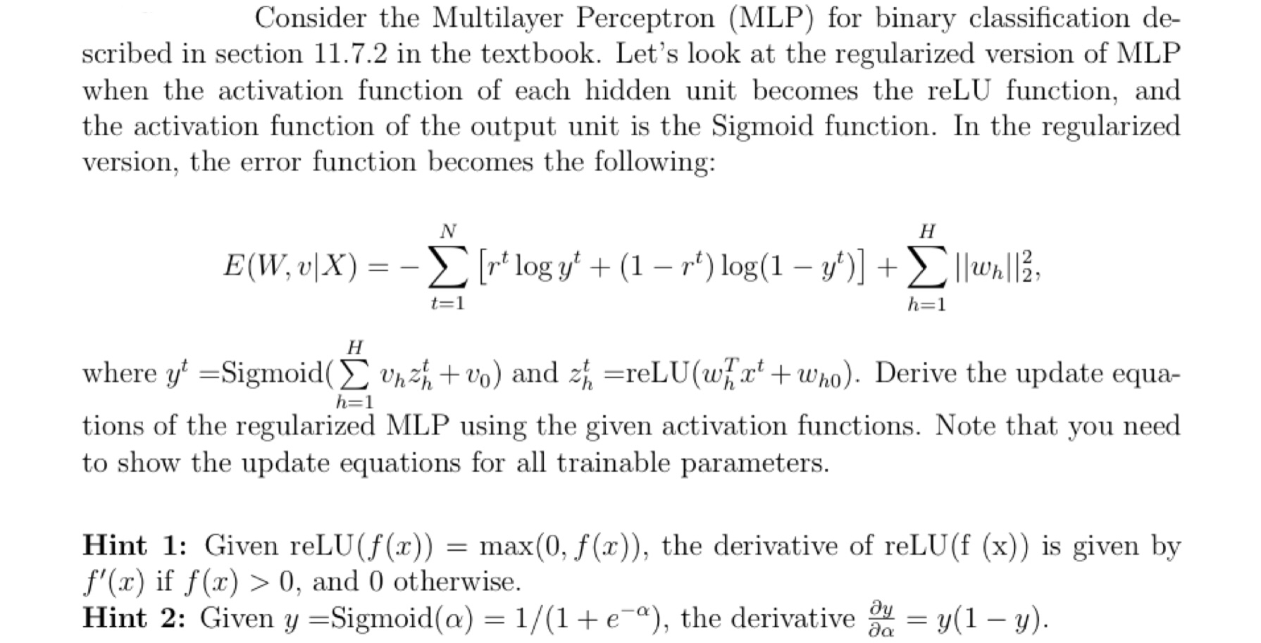 Consider the Multilayer Perceptron (MLP) ﻿for binary | Chegg.com
