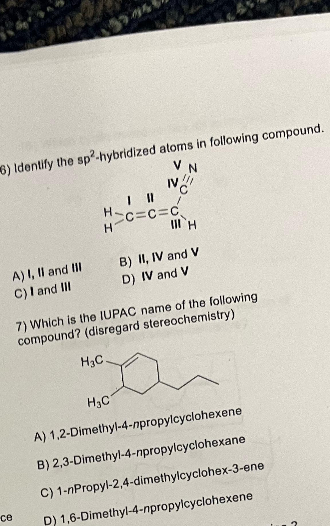 Solved Identify the sp2-hybridized atoms in following | Chegg.com