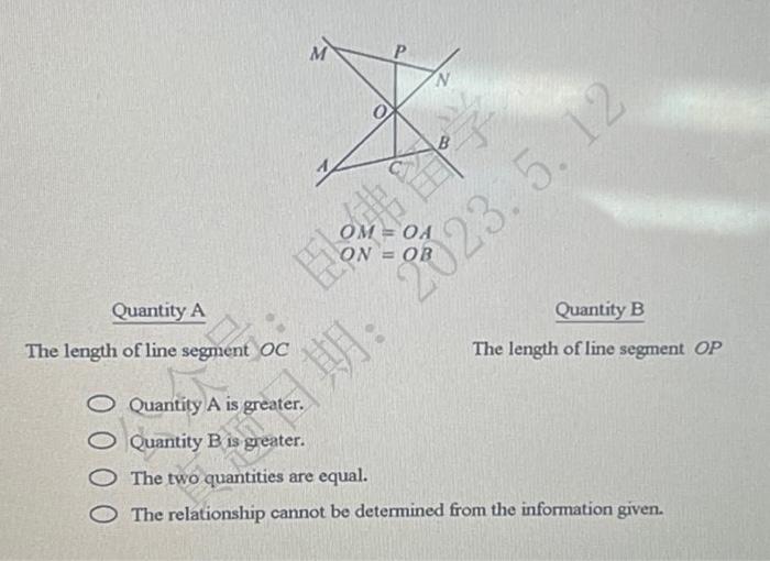 Solved OM=OAON=OB Quantity A Quantity B The length of line | Chegg.com