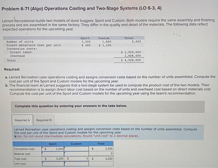Solved Larned Recreational builds two models of dune