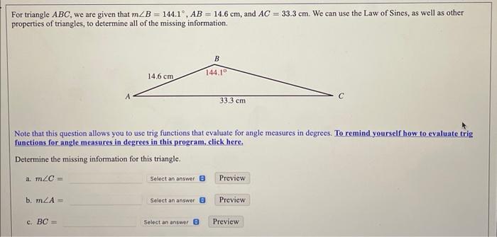 Solved For Triangle ABC, We Are Given That | Chegg.com