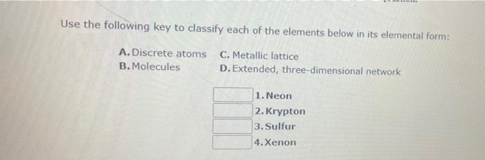 Solved Use the following key to classify each of the | Chegg.com