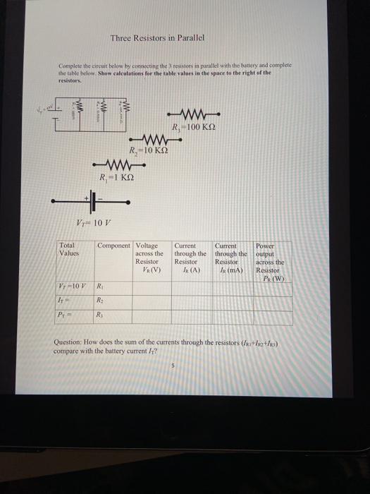 Solved Three Resistors in Parallel Complete the circuit | Chegg.com
