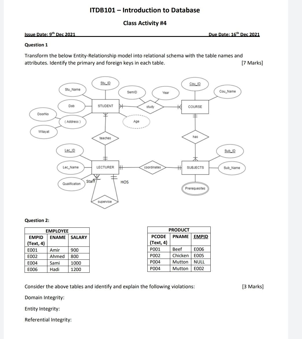 Solved ITDB101 - Introduction To Database Class Activity #4 | Chegg.com