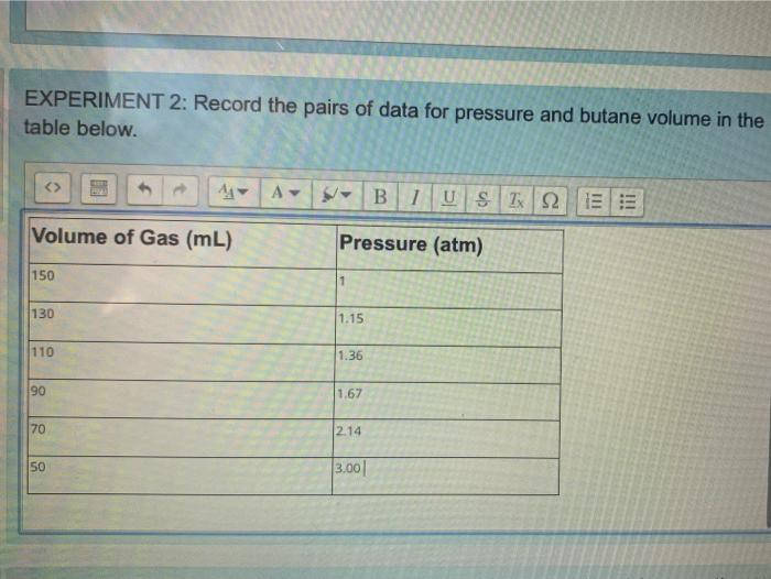 Solved EXPERIMENT 2 What volume would the butane gas sample