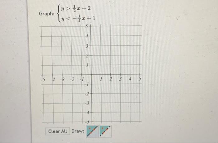 \( \left\{\begin{array}{l}y>\frac{1}{2} x+2 \\ y<-\frac{1}{4} x+1\end{array}\right. \)