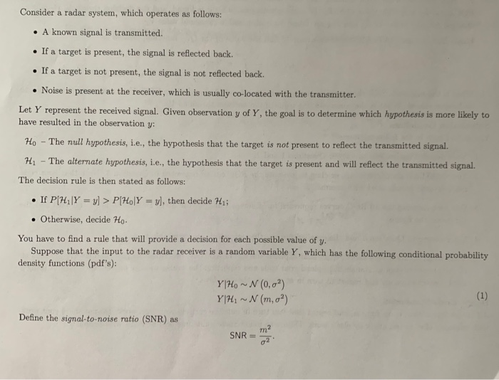 Consider a radar system, which operates as follows: A | Chegg.com