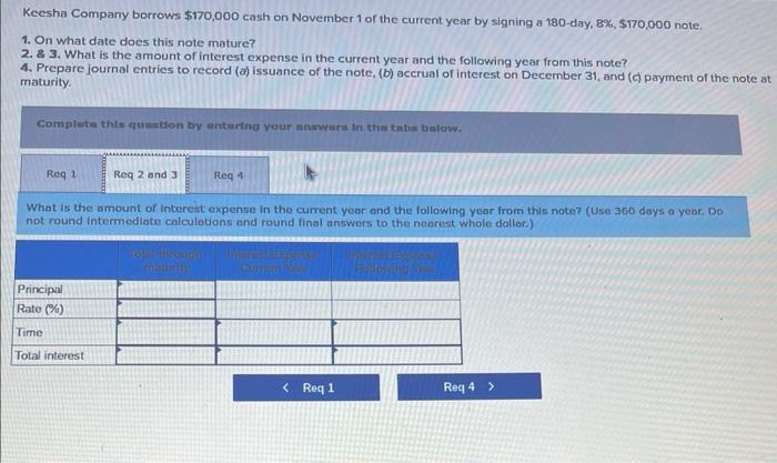 Solved Keesha Company borrows $170,000 cash on November 1 of | Chegg.com