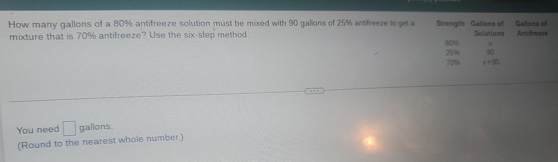 Solved How many gallons of a 80 antifreeze solution must be