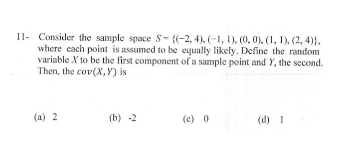 Solved 11- Consider the sample space S = {(-2, 4), (-1, 1), | Chegg.com